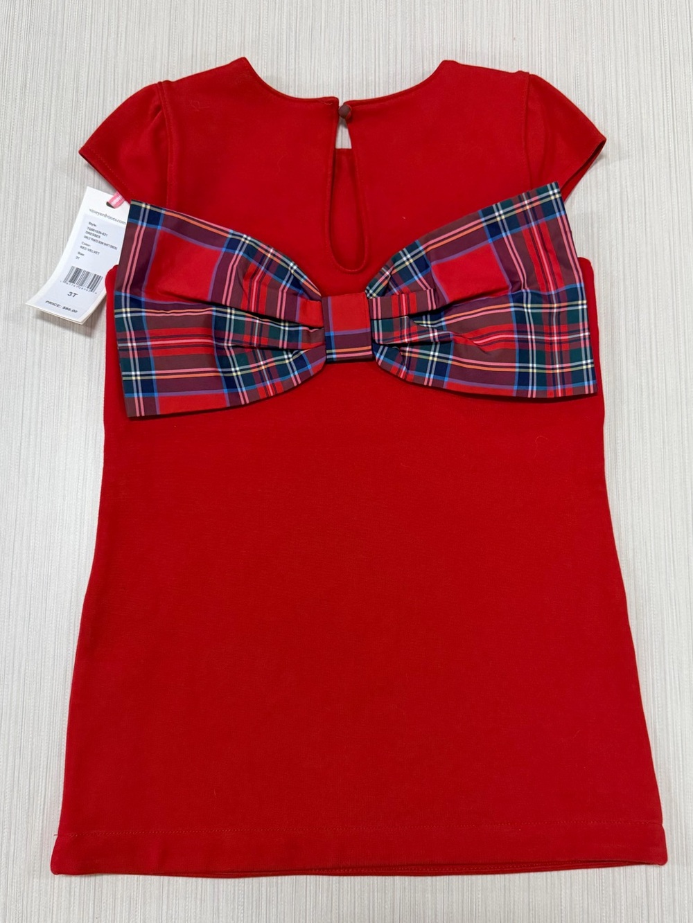 Vineyard Vines Red Dress with Plaid Bow size 3T NWT